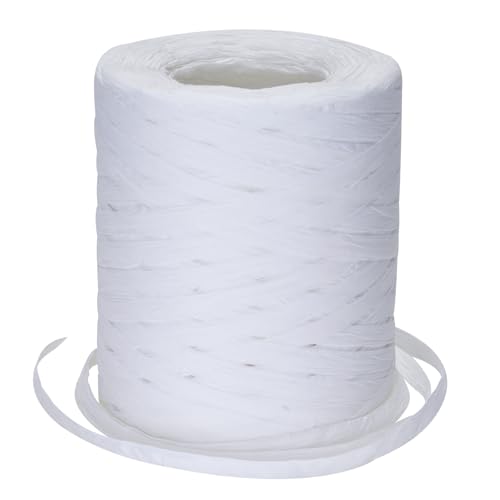 jijAcraft 200m Weiß Raffiabast Papierband, Natur Papier Bastband, Bast Raffia Weiß Papier Packschnur für Geschenkverpackung, Weben, Dekoration und Gärtnern von jijAcraft