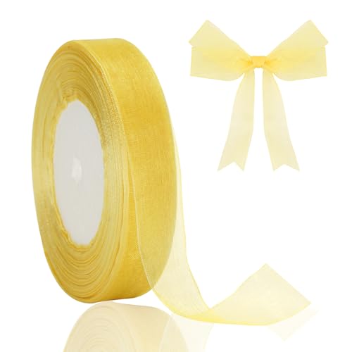 jijAcraft Organzaband Gold, 45M Organza Schleifenband Dekoband, 20mm Transparentes Chiffonband Geschenkband für Kuchen Geschenkverpackung, Hochzeit, Weihnachten, Taufe von jijAcraft