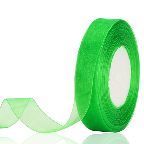 jijAcraft Organzaband Gras-Grün, 45M Organza Schleifenband Dekoband, 20mm Transparentes Chiffonband Geschenkband für Kuchen Geschenkverpackung, Hochzeit, Weihnachten, Taufe von jijAcraft