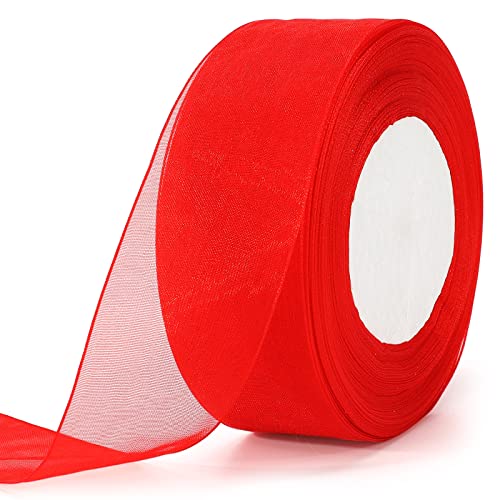 jijAcraft Organzaband Rot, 45M Organza Schleifenband Dekoband, 40mm Transparentes Chiffonband Geschenkband für Kuchen Geschenkverpackung, Hochzeit, Weihnachten, Taufe von jijAcraft