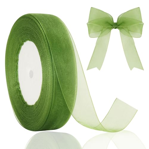 jijAcraft Organzaband Salbeigrün, 45M Organza Schleifenband Dekoband, 20mm Transparentes Chiffonband Geschenkband für Kuchen Geschenkverpackung, Hochzeit, Weihnachten, Taufe von jijAcraft