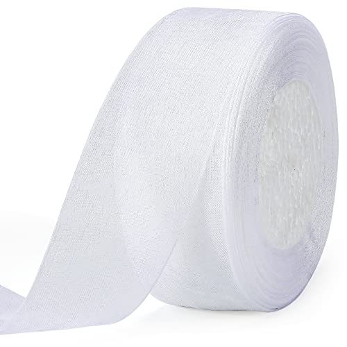 jijAcraft Organzaband Weiß, 45M Organza Schleifenband Dekoband, 40mm Transparentes Chiffonband Geschenkband für Kuchen Geschenkverpackung, Hochzeit, Weihnachten, Taufe von jijAcraft