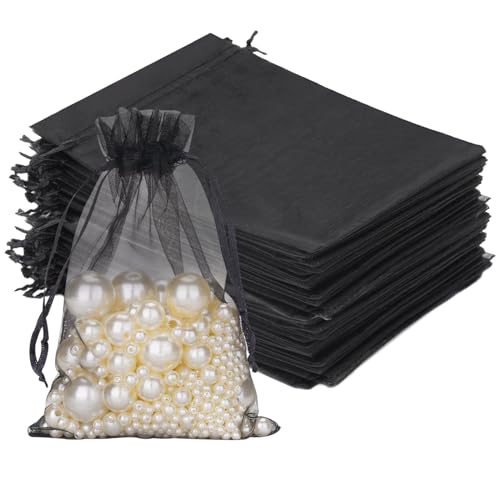 jijAcraft Organzasäckchen Groß Hochzeit Schwarz Organza Beutel 13 * 18CM, 50 Stück mit Kordelzug, Bonbons Geschenk Schmuckbeutel, Geschenktüten für Hochzeiten von jijAcraft