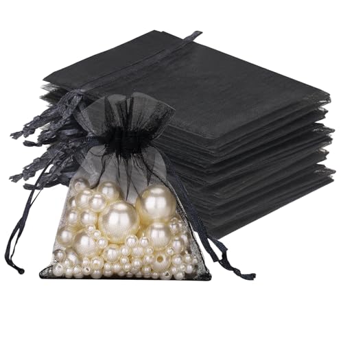 jijAcraft Organzasäckchen Klein Hochzeit Schwarz Organza Beutel 7 * 9CM, 50 Stück mit Kordelzug, Bonbons Geschenk Schmuckbeutel, Geschenktüten für Hochzeiten von jijAcraft