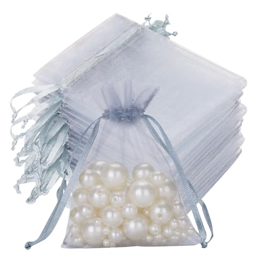 jijAcraft Organzasäckchen Klein Hochzeit Silbergrau Organza Beutel 7 * 9CM, 50 Stück mit Kordelzug, Bonbons Geschenk Schmuckbeutel, Geschenktüten für Hochzeiten von jijAcraft