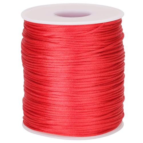 jijAcraft Rot Satin Rattail Seidenschnur, 1,5mm x 92M Chinesische Knotenschnur Polyester für Freundschaftsarmband Halskette Geflochtener chinesischer Knoten, Schmuckherstellung und Kunsthandwerk von jijAcraft