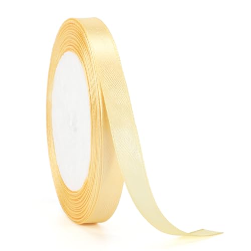 jijAcraft Satinband Champagner Gold 10mm Schleifenband Dekoration Hochzeit Weihnachten, 22m Dekoband Champagner Gold, Geschenkband Stoffband für Weihnachten, Taufe, Hochzeit, Geschenkverpackung von jijAcraft