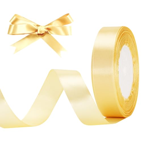 jijAcraft Satinband Champagner Gold 20mm Schleifenband Dekoration Hochzeit Weihnachten, 22m Dekoband Champagner Gold, Geschenkband Stoffband für Weihnachten, Taufe, Hochzeit, Geschenkverpackung von jijAcraft