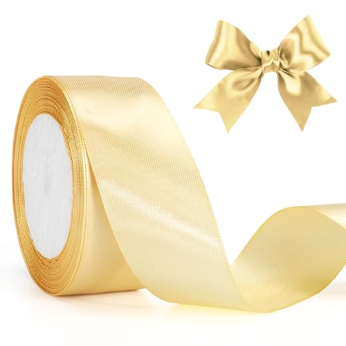 jijAcraft Satinband Champagner Gold 40mm Schleifenband Dekoration Hochzeit Weihnachten, 22m Dekoband Champagner Gold, Geschenkband Stoffband für Weihnachten, Taufe, Hochzeit, Geschenkverpackung von jijAcraft