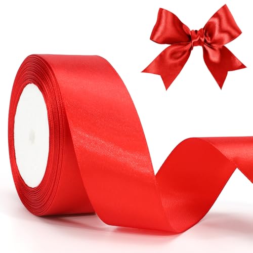 jijAcraft Satinband Rot 40mm Schleifenband Dekoration Hochzeit Weihnachten, 22m Dekoband Rote, Geschenkband Rote Dekoband für Weihnachten, Taufe, Hochzeit, Geschenkverpackung von jijAcraft