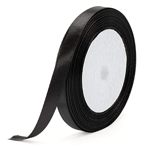 jijAcraft Satinband Schwarz 10mm Schleifenband Dekoration Hochzeit Weihnachten, 22m Halloween Dekoband Schwarz, Geschenkband Schwarz für Weihnachten, Taufe, Hochzeit, Geschenkverpackung von jijAcraft