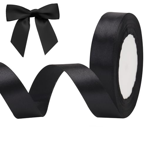 jijAcraft Satinband Schwarz 20mm Schleifenband Dekoration Hochzeit Weihnachten, 22m Halloween Dekoband Schwarz, Geschenkband Schwarz für Weihnachten, Taufe, Hochzeit, Geschenkverpackung von jijAcraft