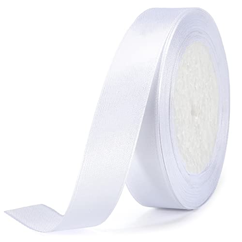 jijAcraft Satinband Weiß 20mm Schleifenband Dekoration Hochzeit Weihnachten, 22m Dekoband Weiss, Geschenkband Weiß Dekoband für Weihnachten, Taufe, Hochzeit, Geschenkverpackung von jijAcraft