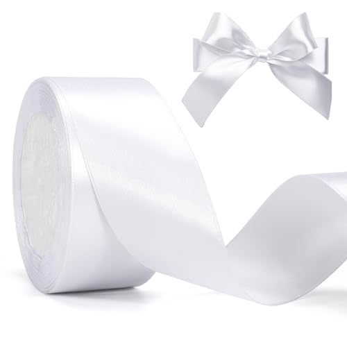 jijAcraft Satinband Weiß 40mm Schleifenband Dekoration Hochzeit Weihnachten, 22m Dekoband Weiss, Geschenkband Weiß Dekoband für Weihnachten, Taufe, Hochzeit, Geschenkverpackung von jijAcraft