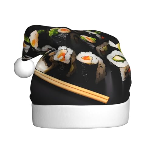 jingong Japanische Sushi-Weihnachtsmützen mit schwarzem Druck, festliche Kopfbedeckung, Winter-Accessoire, Partyzubehör von jingong