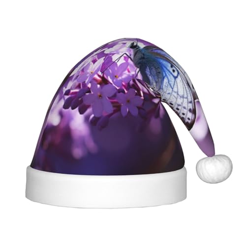 jingong Violette Weihnachtsmützen mit Schmetterlings-Aufdruck, geeignet für Männer und Frauen, Weihnachten, Neujahr, Urlaub, Partyzubehör von jingong