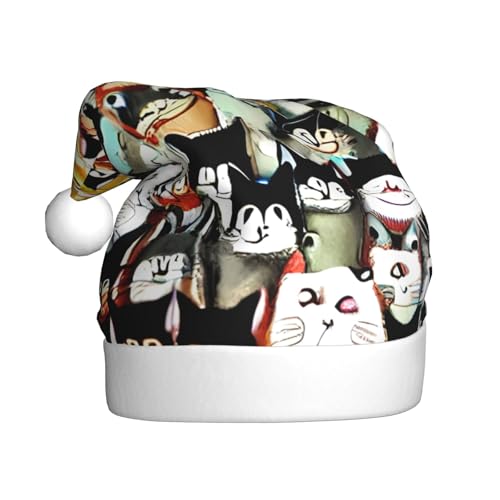 jingong Weihnachtsmützen mit Cartoon-Katzen-Aufdruck, festliche Kopfbedeckung, Winter-Accessoire, Partyzubehör von jingong