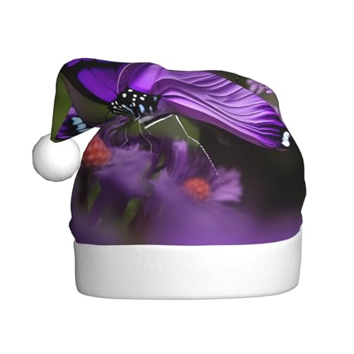 jingong Weihnachtsmützen mit schönem violettem Schmetterlings-Aufdruck, festliche Kopfbedeckung, Winter-Accessoire, Partyzubehör von jingong