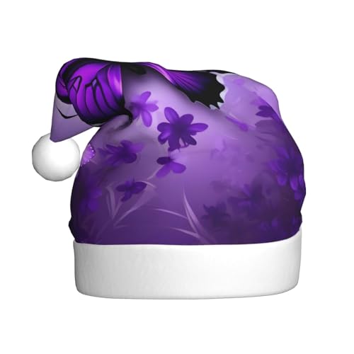 jingong Weihnachtsmützen mit schönem violettem Schmetterlings-Aufdruck, festliche Kopfbedeckung, Winter-Accessoire, Partyzubehör von jingong