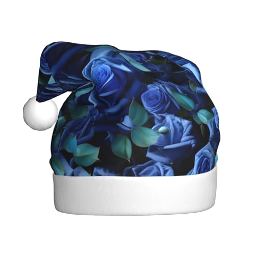 jingong Weihnachtsmützen mit vielen blauen Rosen, festliche Kopfbedeckung, Winter-Accessoire, Partyzubehör von jingong