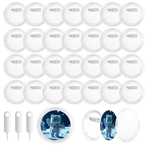 31 x Buttons Selber Machen Ohne Buttonmaschine, 60mm Buttons Anstecker zum Selbstgestalten Personalisiert, Acryl Transparente DIY Ansteckbuttons Anstecknadeln für Bild Foto mit 3 Kartenentferner Pin von jiuxlaan