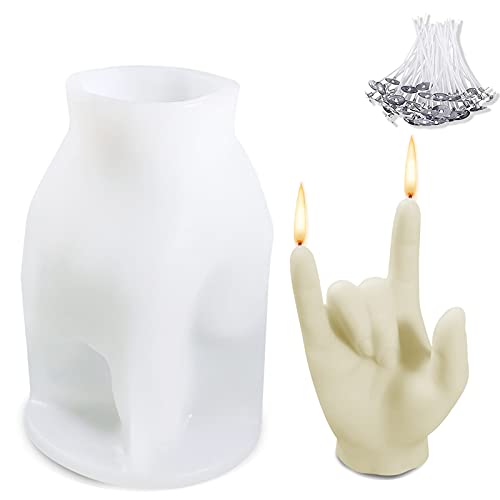 jiuzcare Kerzenform Silikon mit 50 Stück Candle Dochte 3D Gestikulieren Kerzenform Silikon Gestenform DIY Kerzen Kerzenwach Handgemachte Sojawachs für Weihnachten, Halloween, Thanksgiving Deco, Love U von jiuzcare