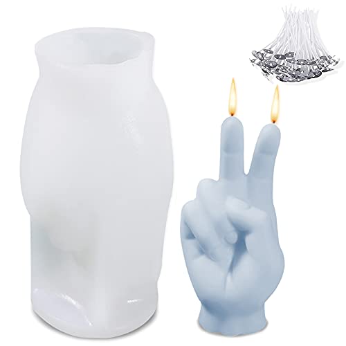 jiuzcare Kerzenform Silikon mit 50 Stück Candle Dochte 3D Gestikulieren Kerzenform Silikon Gestenform DIY Kerzen Kerzenwachs Handgemachte Sojawachs für Weihnachten, Halloween, Thanksgiving Deco, Yeah von jiuzcare