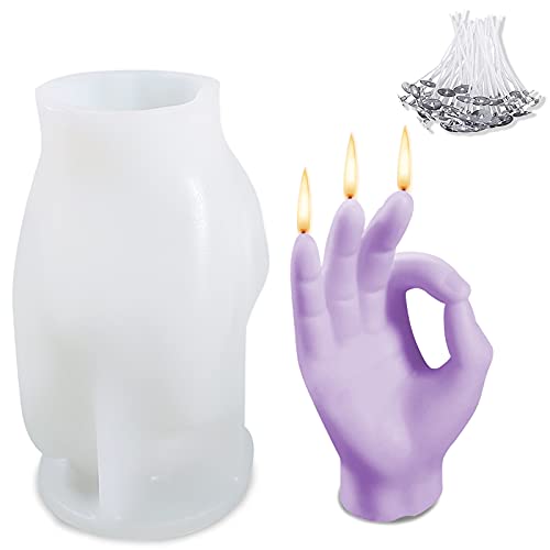 jiuzcare Kerzenform Silikon mit 50 Stück Candle Dochte 3D Gestikulieren Kerzenform Silikon Gestenform DIY Kerzen Kerzenwachs Handgemachte Sojawachs für Weihnachten, Halloween, Thanksgiving Deco, OK von jiuzcare