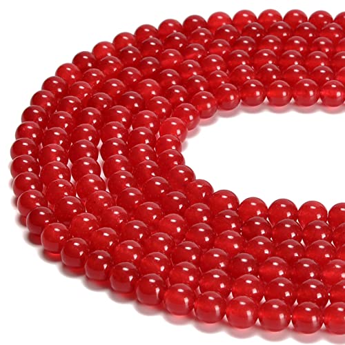 jodaying 10 mm rote gefärbte Jade, glatte runde natürliche Gematone, lose Perlen für Schmuckherstellung, DIY-Erkenntnisse, 1 Strang, 38,1 cm von jodaying