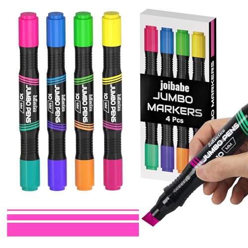 joibabe Permanent marker pens, Marker stifte, Filzstifte Twin-Markers- 4 Stück/8 Farben - Dicke spitze Keilspitze 2-10 mm - Für Malerei, Graffiti, Markieren - Geeignet für Karton, Plastik, Holz, Glas von joibabe