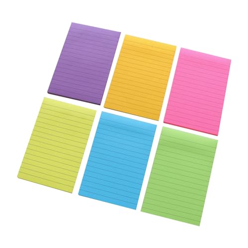 jojobasec 6 farbige Haftnotizen, breit liniert, Haftnotizen, 10,2 x 15,2 cm, selbstaschendes Notizpapier, 50 Blatt/Block von jojobasec