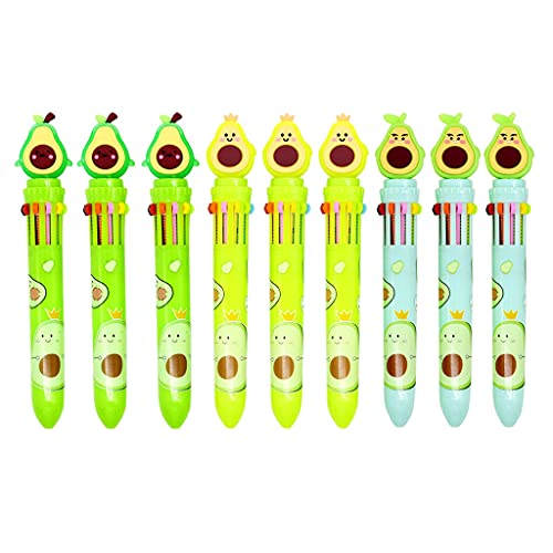 jojobasec 9 x Cartoon-Kugelschreiber, 8 verschiedene Farben, lustige Avocado-Schreibstifte, 0,5 mm Spitze, für Schüler von jojobasec
