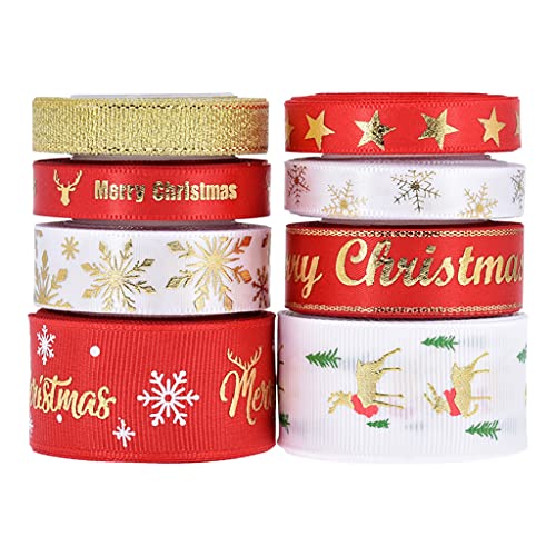 jojobasec Ripsbänder aus Polyester, bedruckt, Weihnachtsmotiv, Party-Verpackung, Dekoration, Zubehör, 8 Muster von jojobasec