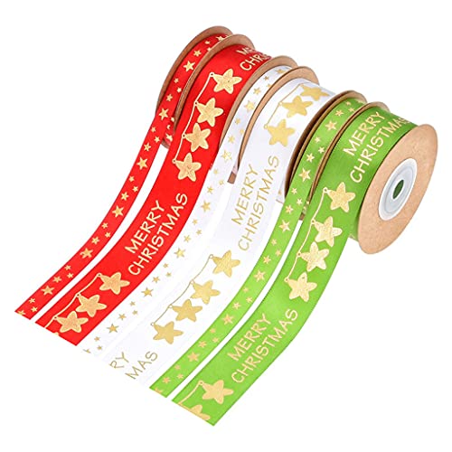 jojobasec Ripsbänder mit Polyester-Druck, Weihnachtsmotiv, Party-Verpackung, Dekoration, Zubehör, grün, mit Band von jojobasec