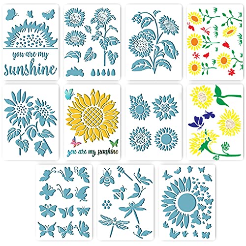 jojobasec Schablonen Sonnenblume für Schmetterling, Frühlingsmotive, Malschablonen, Blattzeichnungsvorlage, wiederverwendbar, Malerei von jojobasec