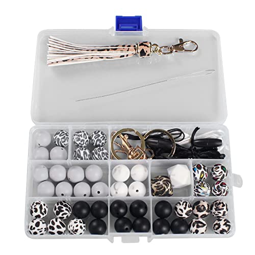 jojobasec Silikon-Perlen mit Leopardenmuster, mit Quaste, Schlüsselanhänger, Verschluss für Schlüsselanhänger, Schmuck, Bastelzubehör von jojobasec