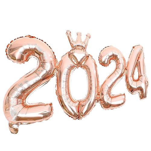 jojofuny 1 Satz Neujahrsballons Silvester Deko Folienballon 2024 Zahlen Partyballons Luftballon Helium Ballon Neujahr Deko Ornament für 2024 Selvester Party Geburtstag Hochzeit Rosegold von jojofuny