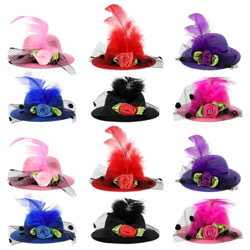 jojofuny Haarreifen Mit Klammern 12Pcs Mini Hat Hair Clips Winzige Tee Party Hüte ?dchen Haare Barrettes Party Tanz Kinder Haarzubeh?r (Zuf?llige Farbe) Hüte Damen von jojofuny