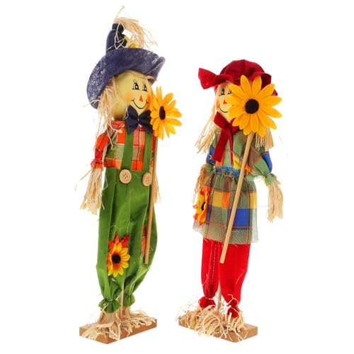 jojofuny 2st Vogelscheuche Ornament Mini-vogelscheuche Auf Einem Herbstfigur Ernteverandadekoration Vogelscheuchenfiguren Rasendekoration Hausschmuck Tischdekoration Haushalt Hölzern von jojofuny