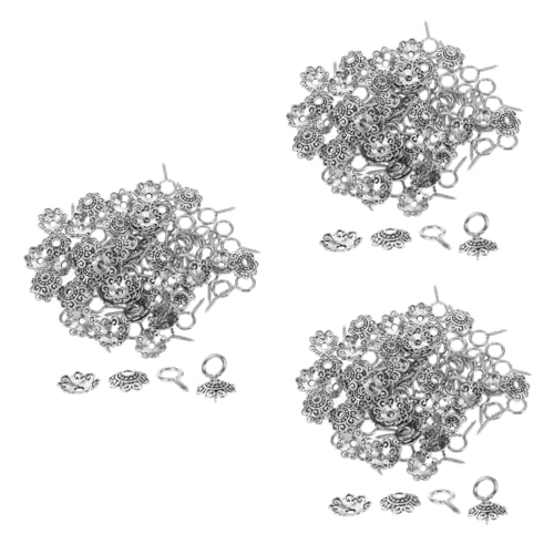 jojofuny 3 Sätze Zubehör Armbinde halskette ohrringe schmuck zubehor Perlenkappen Augenschrauben Blumenperlenkappe Ösenschrauben Bolzenhaken lose Perle Perlenendkappen Legierung Silver von jojofuny