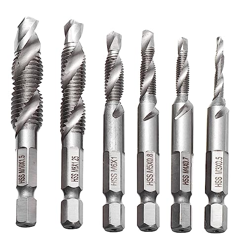 jojofuny 6 Teiliges Spiral Gewindebohrer Set HSS Bohrer Mit Sechskantschaft Metric Tap Drill Bits Für Präzises Gewindeschneiden Multifunktionale Schraubenzangen Für Und von jojofuny