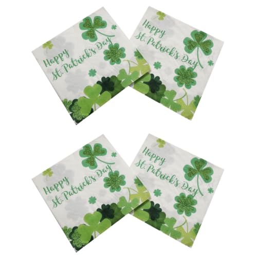 jojofuny 80 Blatt Shamrock-papierserviette Gästehandtücher Papier St. Patricks Day Servietten Vierblättrige Papierservietten Stoffservietten Küchentücher Gewebe Tischgesellschaft Requisiten von jojofuny