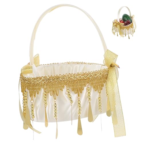 jojofuny Blumenkorb mit goldenen und silbernen Quasten Blumentopf Spitzenkorb zur Hochzeit Ornament Geschenkkörbe eleganter Blumenkorb Körbchen für Blumenmädchen draussen schmücken Brot von jojofuny