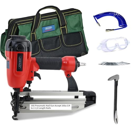 Jovant Pnumatic Finish Nailer,16Gauge nail Gun Acepts 3/4 Inch up to 2-1/2 Inch finish Nails.Brad Nailer Gun Can Hit Hardwood Ideal for Upholstery (Include 6m Air tube,1*Nail puller & Portable Bag) von jovant