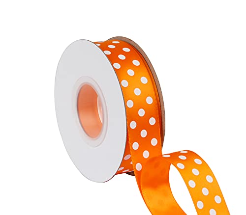 Joycrosso Satinband mit weißen Punkten, 2,5 cm breit, ideal für Haarschleifen, Geschenkverpackungen und Crart, 22 m Rolle (Tangerine) von joycrosso