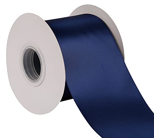 Joycrosso Doppelseitiges Satinband, 7,6 cm, 22,7 m, Rolle für Stuhlschärpe, Geschenkverpackung, Party, Heimdekoration, Bastelbedarf, Marineblau von joycrosso