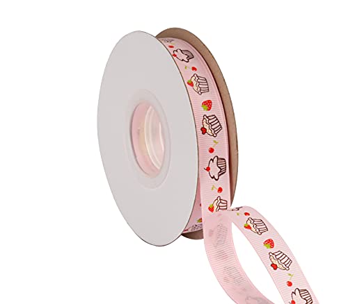 Joycrosso Ripsband, 1,6 cm breit, mit Kuchen, bedruckt, modisches Band, 23 m Rolle, Rosa von joycrosso