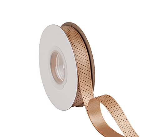 Joycrosso Satinband mit schwarzen Punkten, 1,6 cm breit, gepunktet, ideal für Haarschleifen, Geschenkverpackungen und Crart, 22 m Rolle (hellbraun) von joycrosso