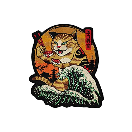 2 Stück süße japanische Sushi-Katze, Anime-Cartoon-Figuren, Aufkleber, Wärmeübertragungsaufkleber, cooles Abzeichen, Logo von joyxiwa