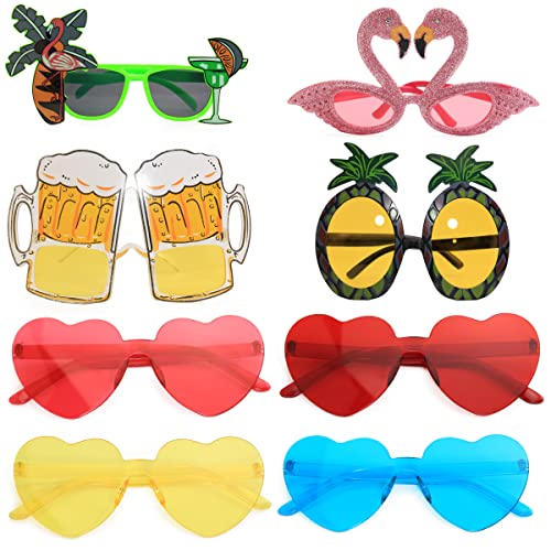 jsysj 8 Paar Party Brille, Randlose Herz Sonnenbrille, Hippie Herzförmige Brille, Lustige Brille, Hawaiian Tropical Brille für Strand Thema Dekoration Party Zubehör Foto Requisiten von jsysj